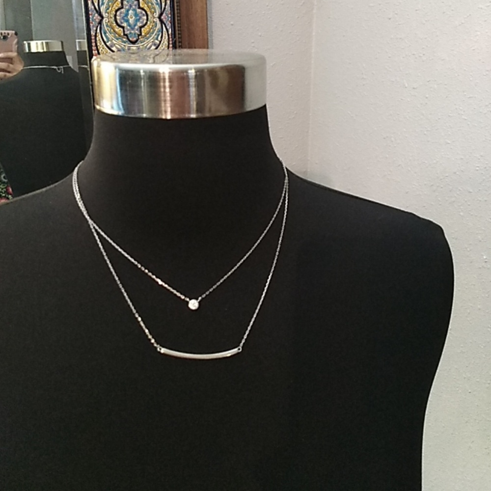 Sterling Silver Bar and cz Solitare necklace - Picture 2 of 4